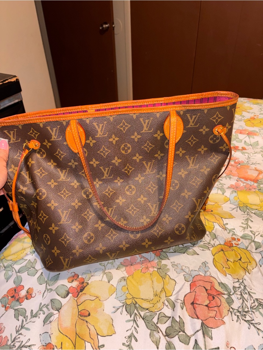 Louis Vuitton Brown Monogram Tote with Orange Trim